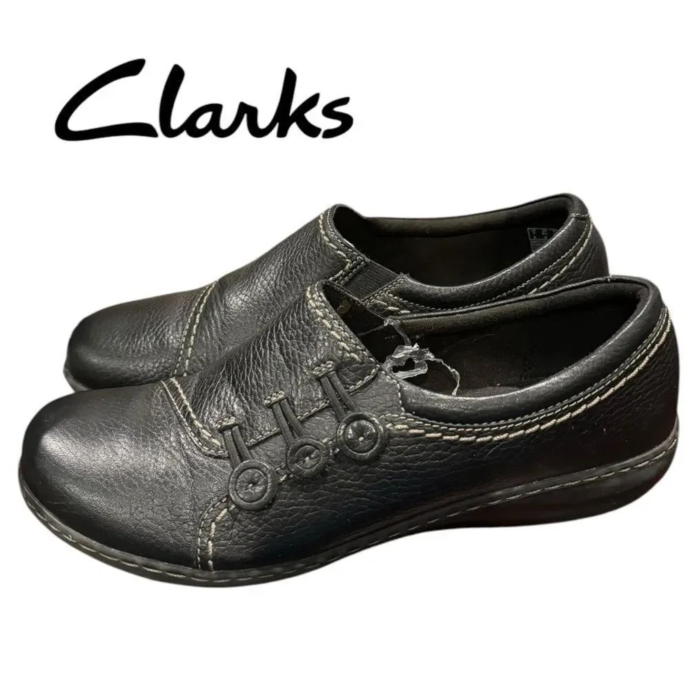 Clarks Ultimate Comfort Women Ashland Effie Black Slip-on Black Flats 9.5  9.5W